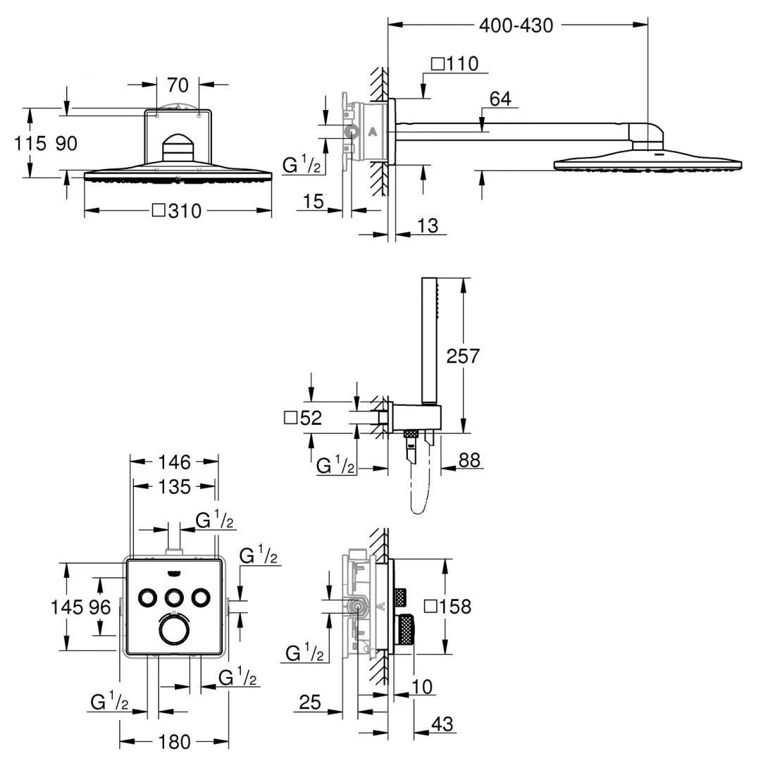 Sen Tắm Thông Minh Âm Tường Grohe SmartControl vuông 34706000