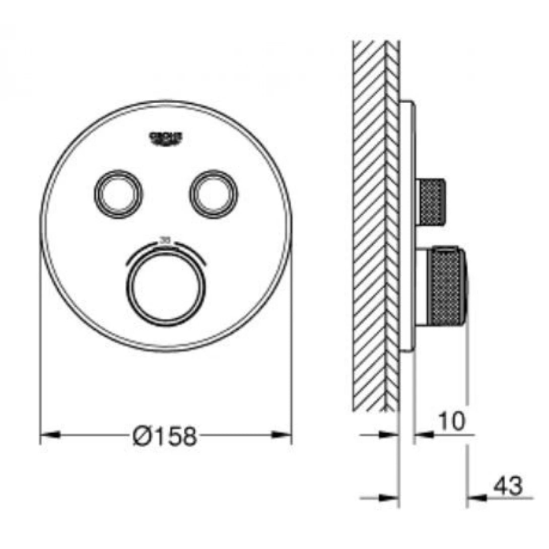 Mặt Bộ Trộn Âm Ổn Nhiệt Grohe SmartControl 29119GL0 Gắn Tường Màu Vàng