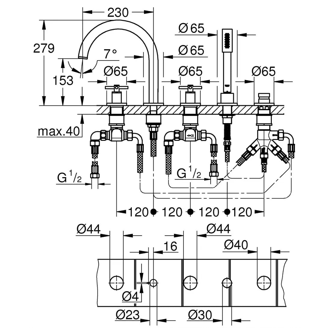 Vòi Bồn Tắm Atrio Grohe 19923003 5 Lỗ