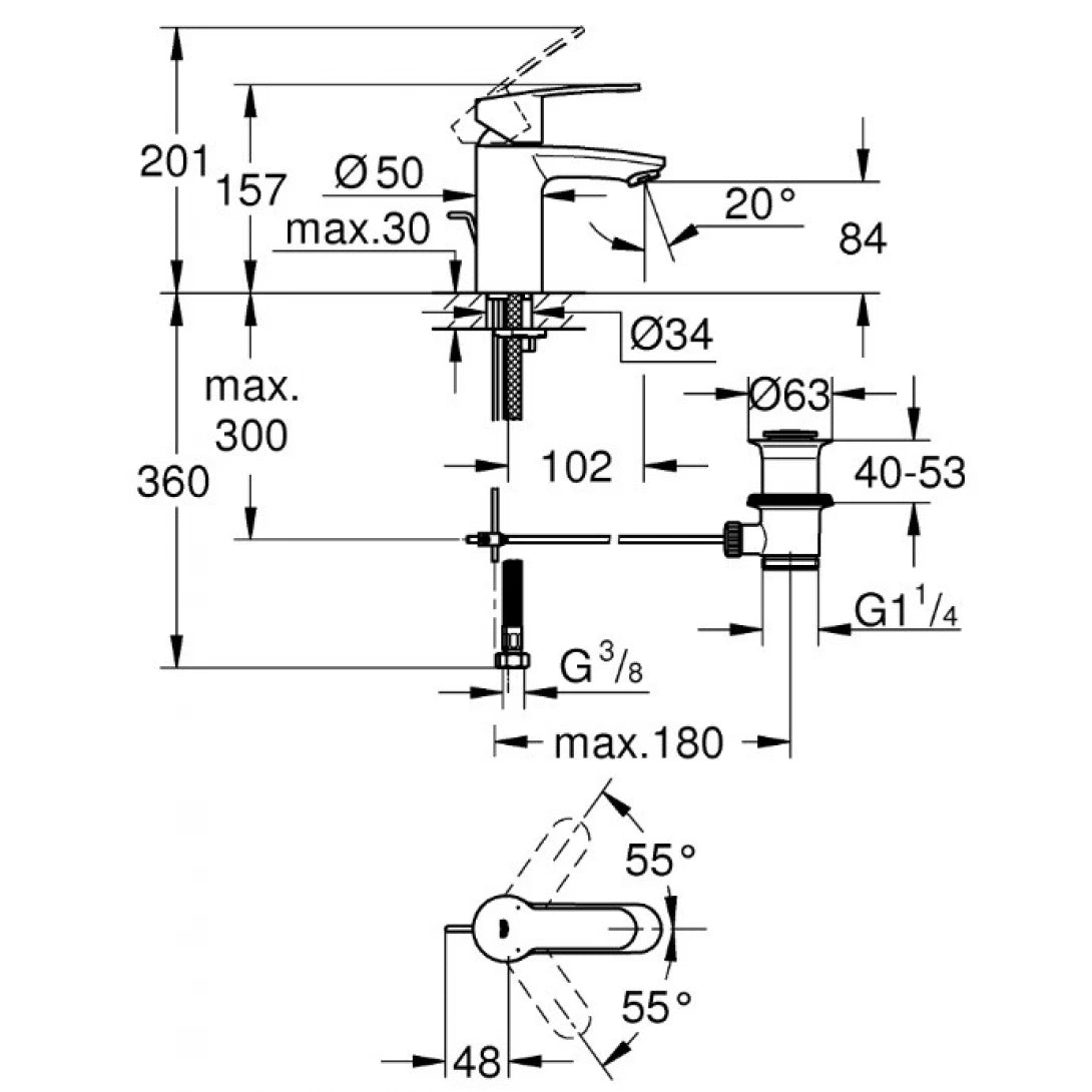 Vòi Chậu Rửa Mặt Lavabo Grohe Eurostyle Cosmopolitan S-Size 33552002 Nóng Lạnh