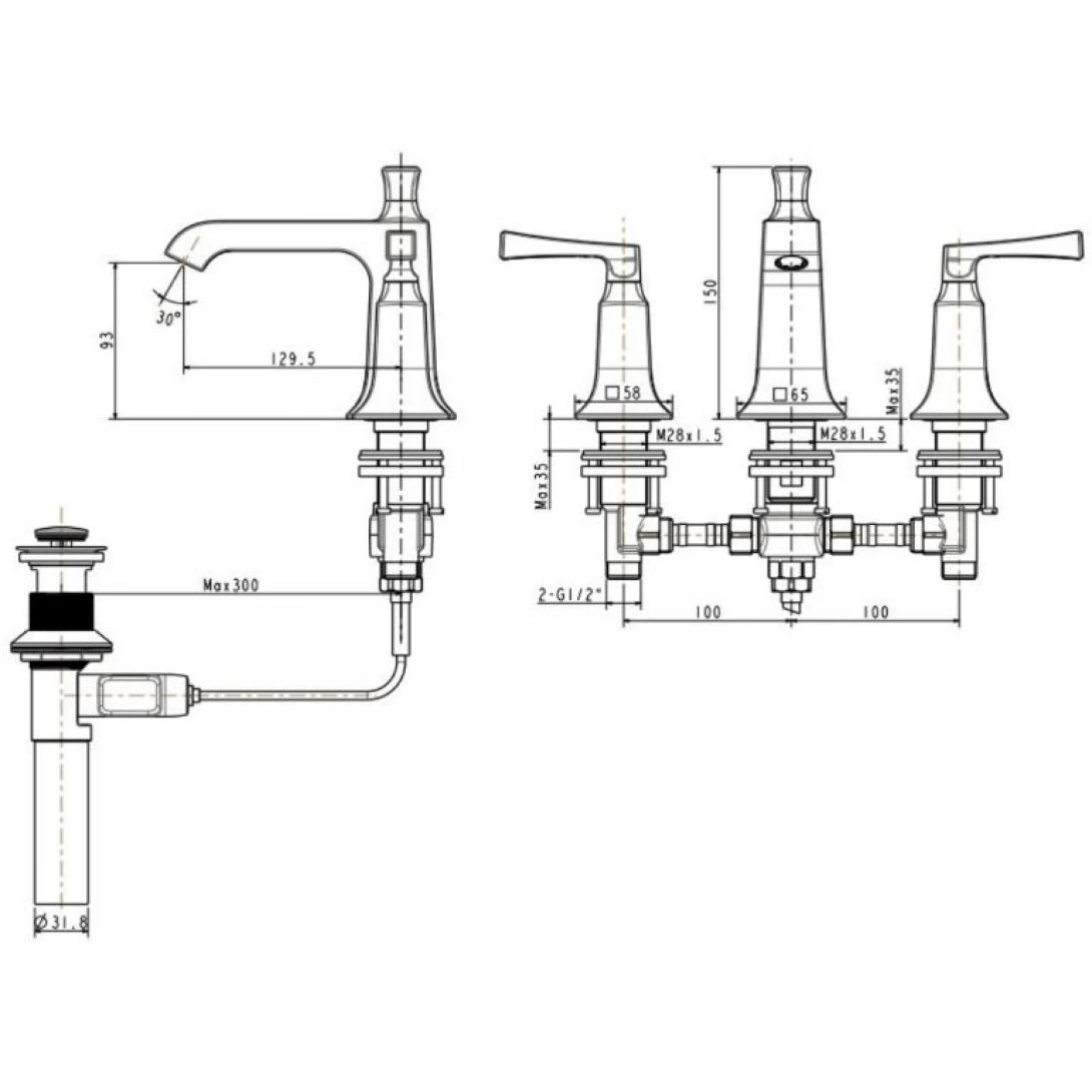 Vòi Lavabo American Standard WF-1603 (WF1603) Kastello Nóng Lạnh 3 Lỗ