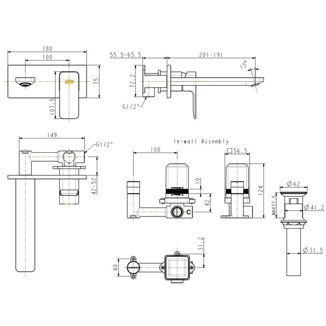 Vòi Lavabo Gắn Tường American Standard WF-1304WS (WF1304WS) Vàng Hồng