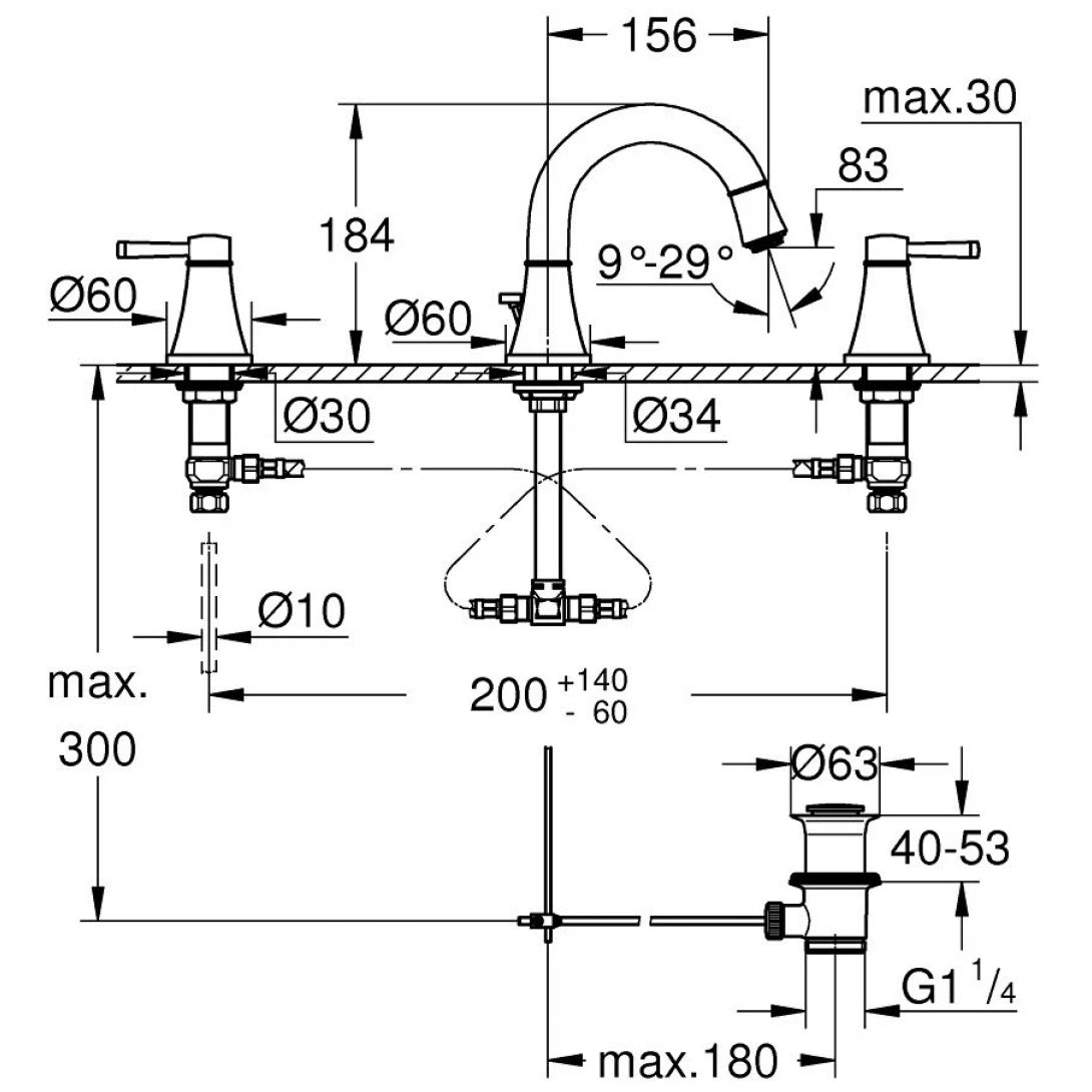 Vòi Lavabo Grohe 20417IG0 Nóng Lạnh 3 lỗ Grandera