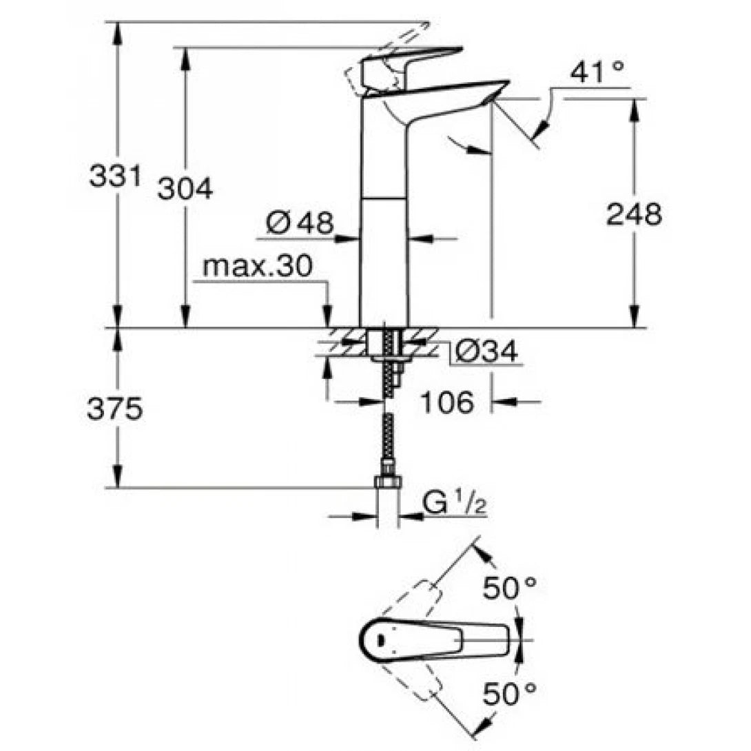 Vòi Chậu Grohe BauEdge XL-Size 23910001 Nóng Lạnh