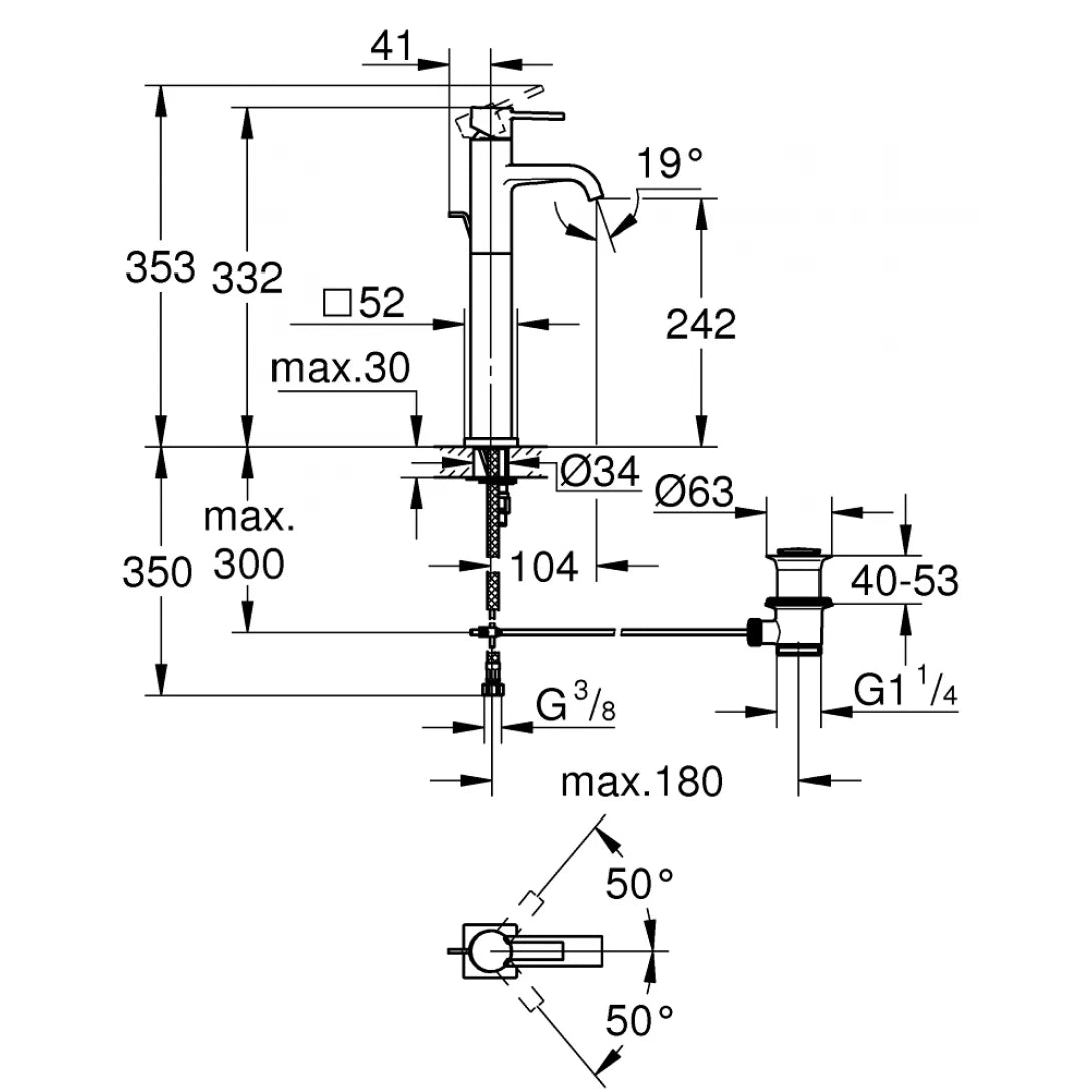 Vòi Chậu Grohe 32760000 Nóng Lạnh Allure OHM XL-Size