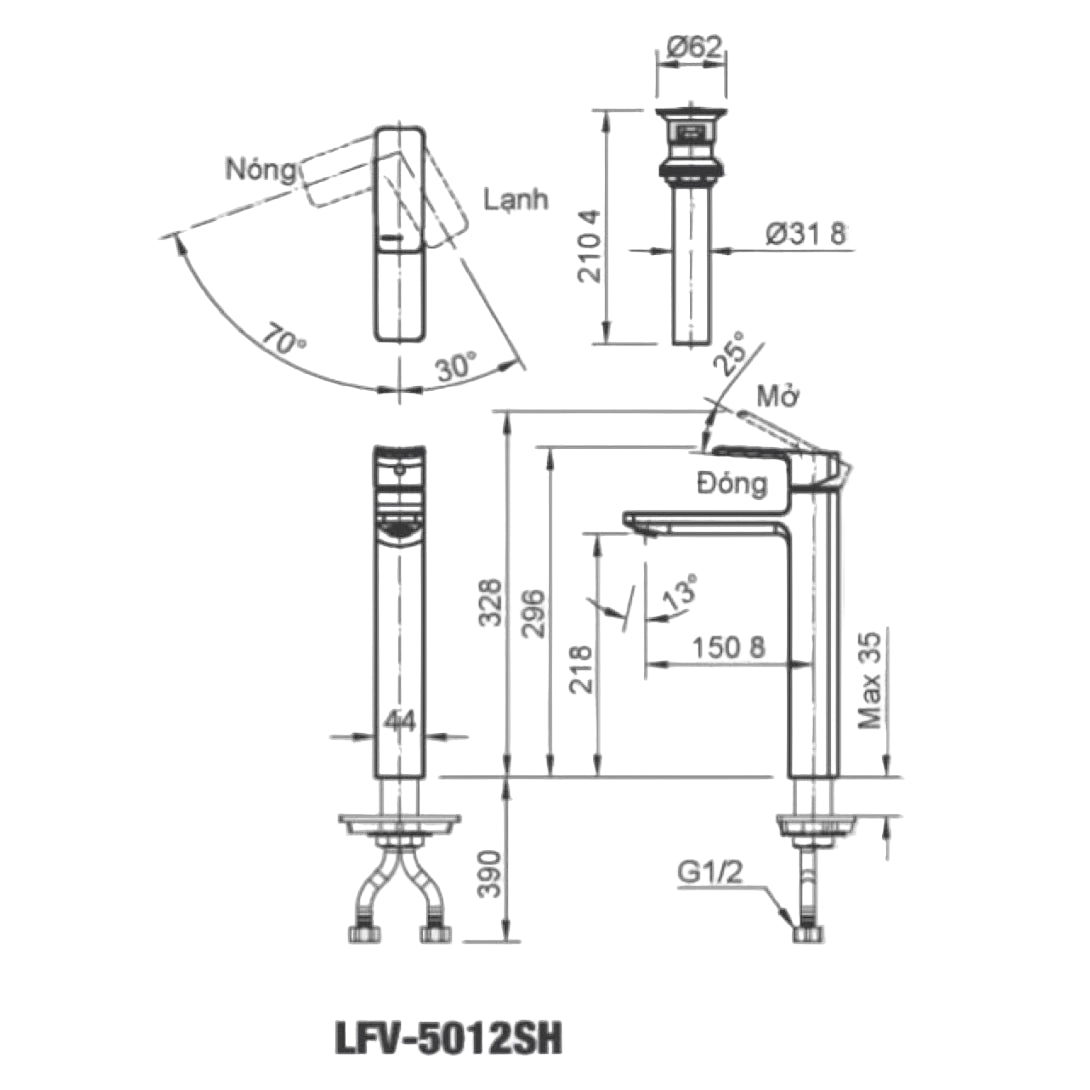 Vòi Lavabo Inax LFV-5012SH (LFV5012SH) Đặt Bàn Nóng Lạnh