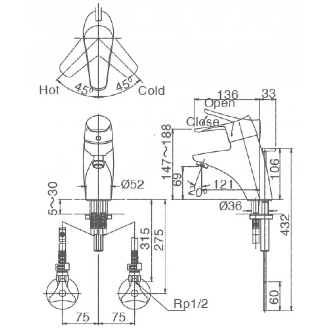 Vòi Rửa Nóng Lạnh Lavabo Inax LFV-5102S (LFV-5102S)