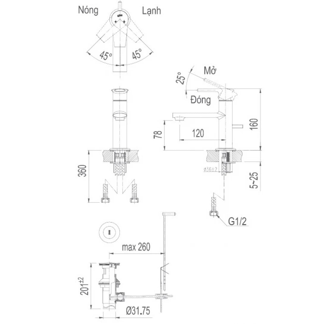 Vòi Lavabo Inax LFV-7102S (LFV7102S) Nóng Lạnh