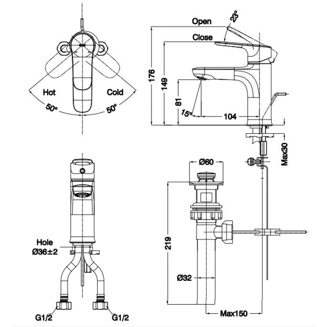 Vòi Chậu Lavabo Inax LFV-1402S (LFV1402S) Nóng Lạnh Trụ Xả Ty
