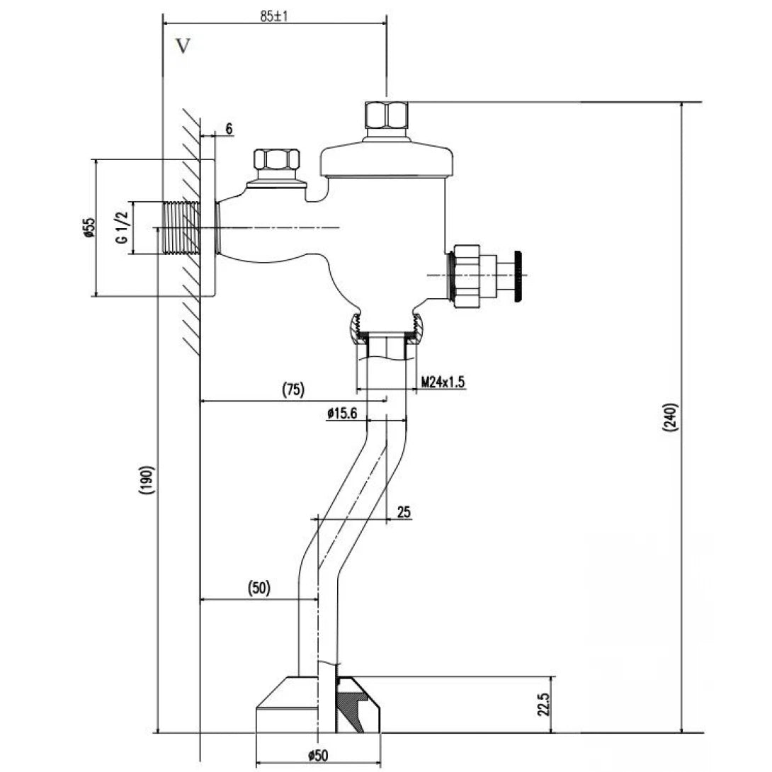 Van Xả Nhấn Bồn Tiểu Nam INAX UF-8V-0.5 – Ống Cong, Xả 0.5 Lít, Tiết Kiệm Nước