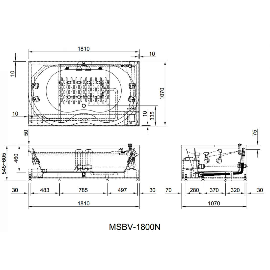 Bồn Tắm INAX MSBV-1700B 1.7m – Bồn Tắm Massage Jacuzzi Cao Cấp, Trắng Sang Trọng