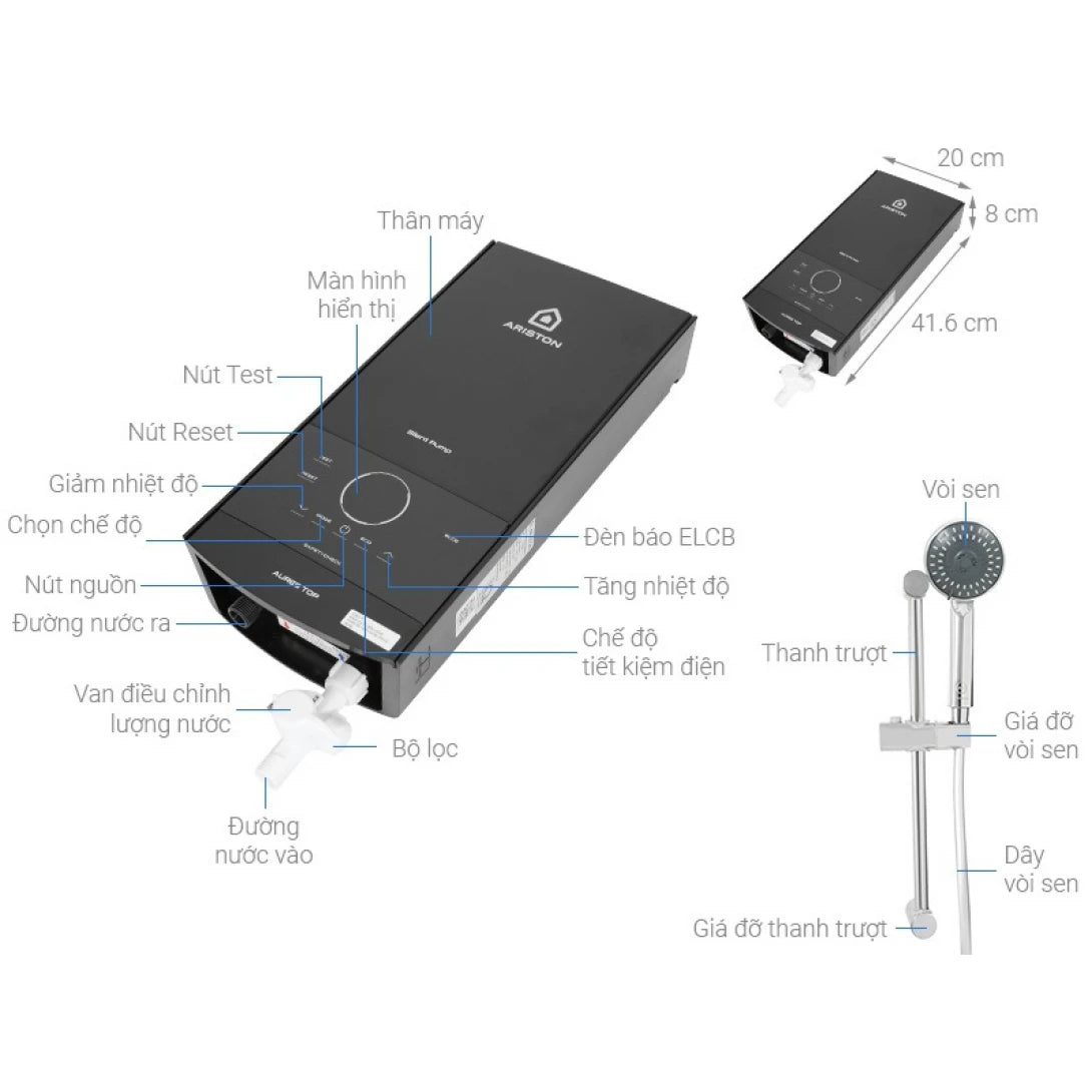 Máy Nước Nóng Ariston Aures Top 4.5P Trực Tiếp Có Bơm 2.0