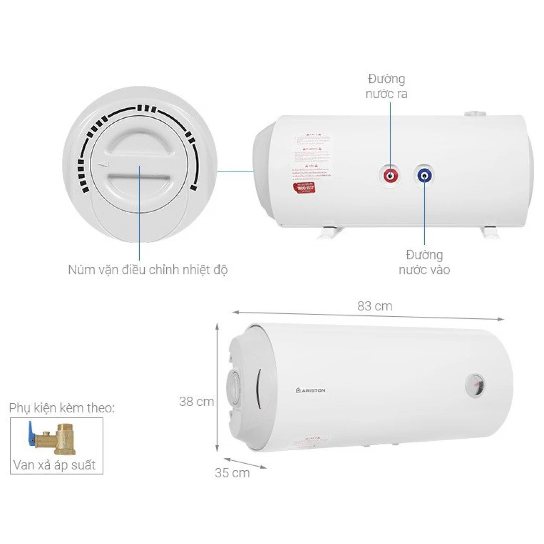 Bình Máy Nước Nóng Ariston PRO R 50 SH 2.5 FE 50 Lít Ngang Gián Tiếp 2500W