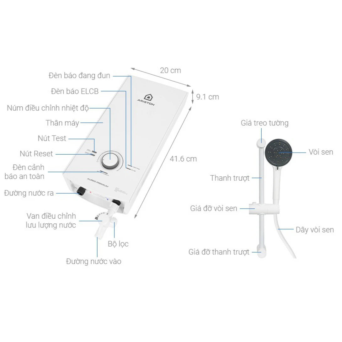 Máy Nước Nóng Ariston Aures Premium 4.5 Trực Tiếp 2.0 (Trắng)
