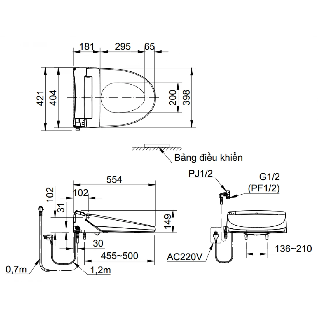 Nắp Điện Tử INAX CW-KA22AVN (CWKA22AVN) Bảng Điều Khiển Từ Xa