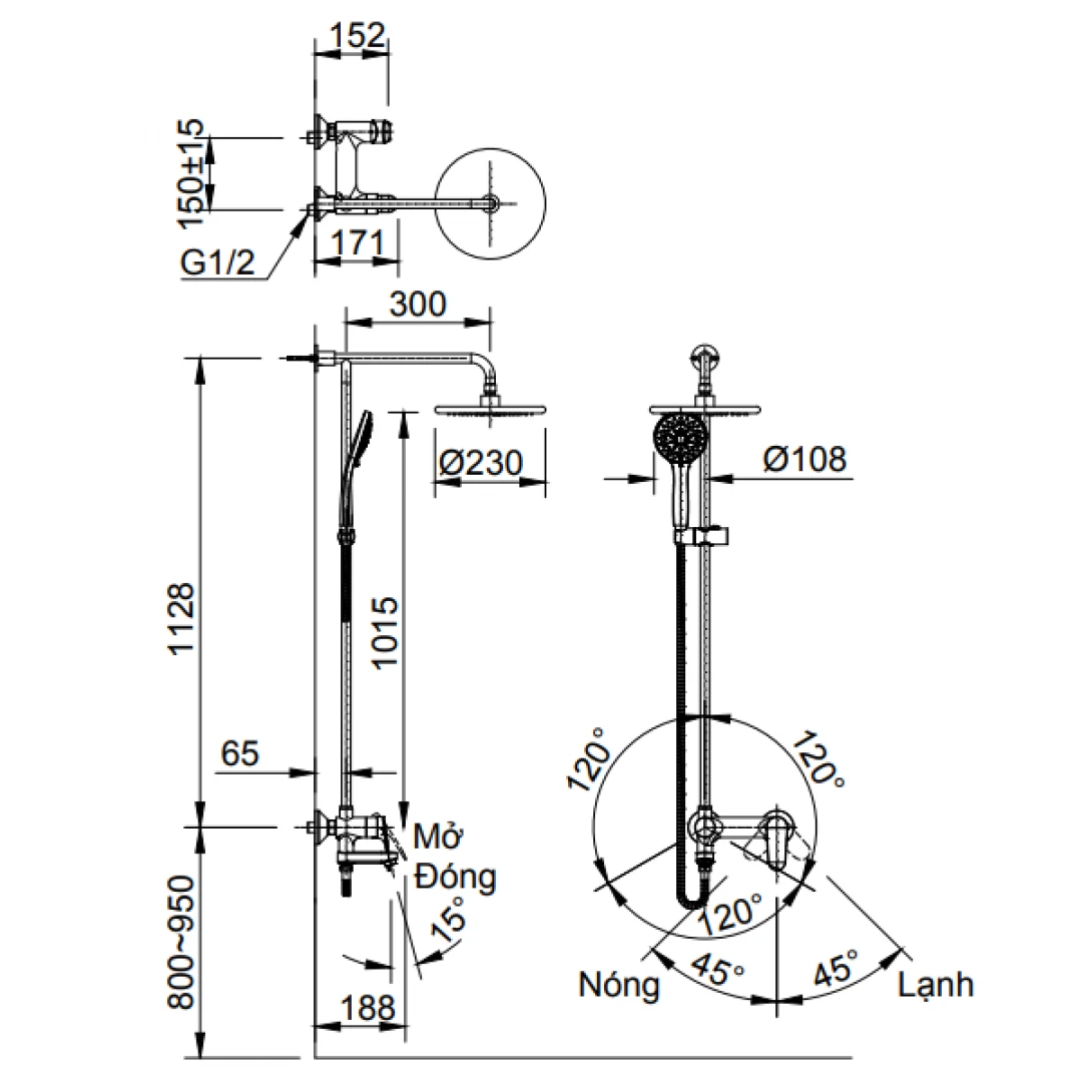 Vòi Sen Tắm Cây Inax BFV-915S (BFV915S) Nóng Lạnh