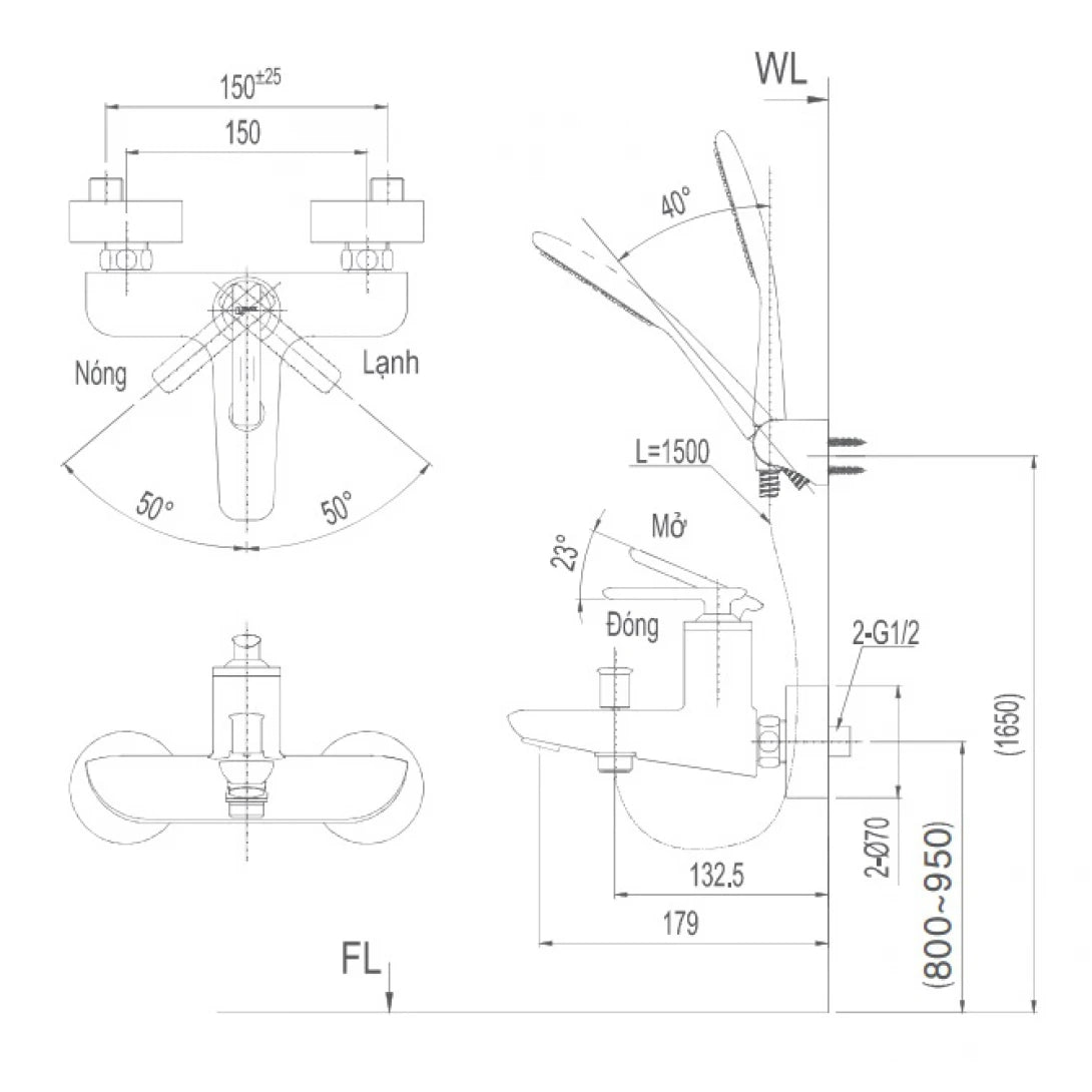 Vòi Sen Tắm Nóng Lạnh INAX BFV-4103S – Tay Sen Mạ Cr/Ni, Tiết Kiệm Nước & Bền Bỉ