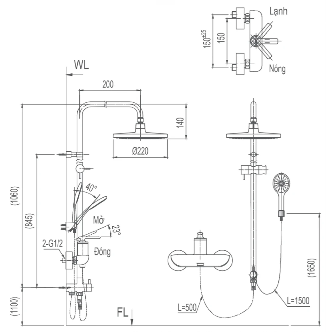 Vòi Sen Cây Tắm Inax BFV-41S-5C (BFV41S5C) Nóng Lạnh