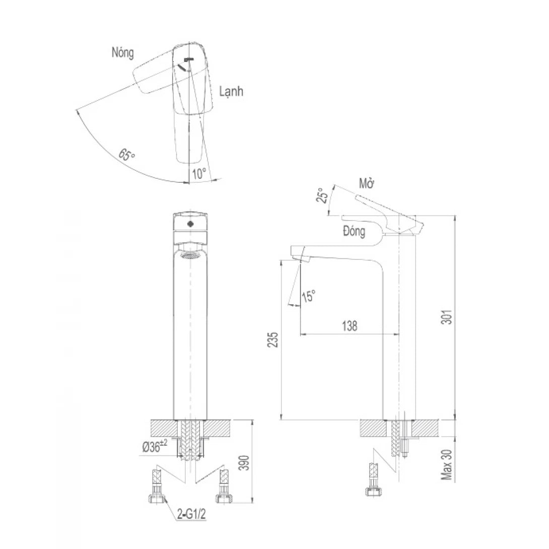 Vòi Lavabo Để Bàn Inax LFV-5000SH (LFV5000SH) Cổ Cao Nóng Lạnh